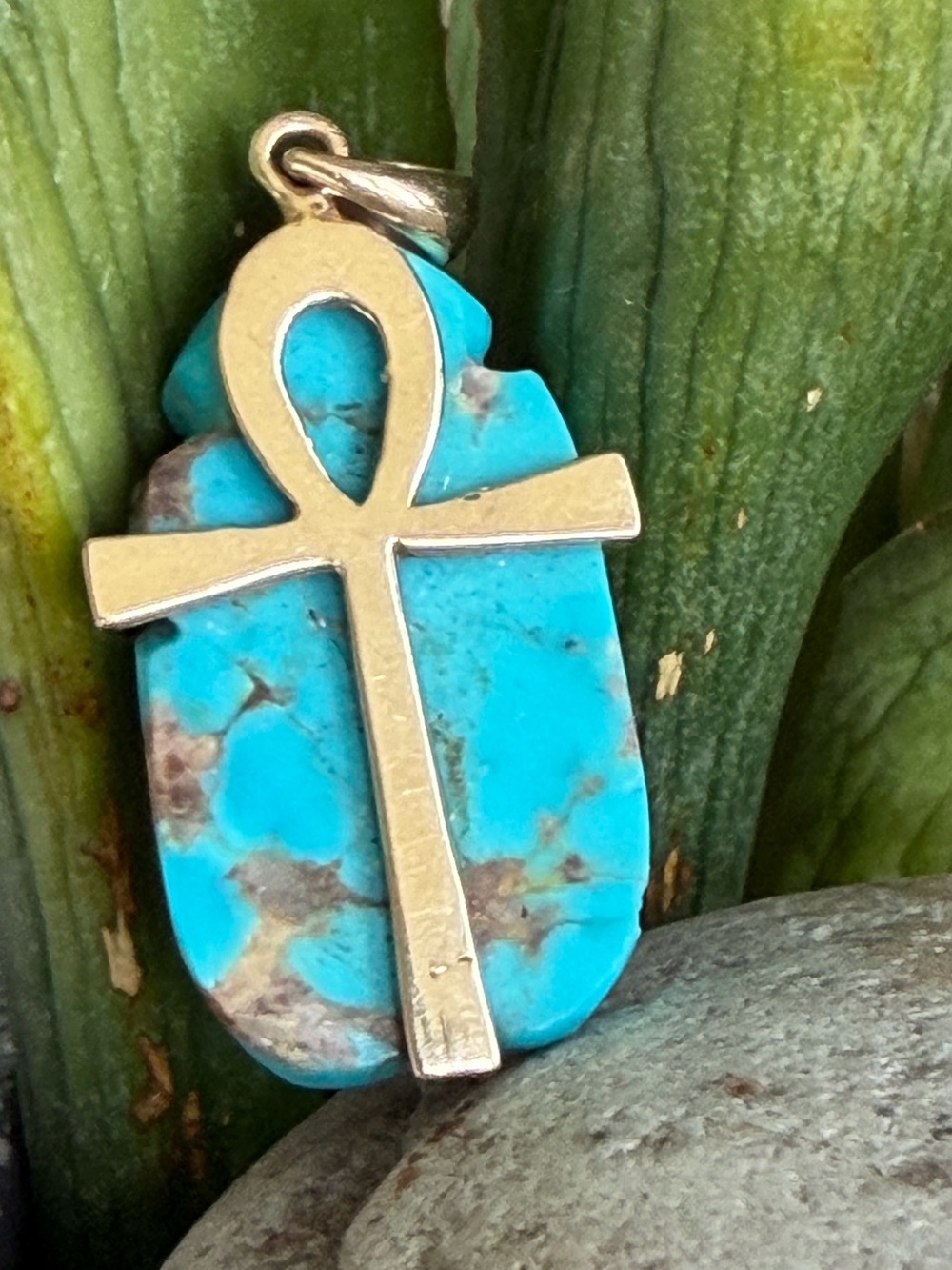 Turquoise 14k  Ankh Pendant